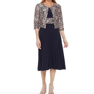 Jessica Howard Womens 2 piece Jacket & Dress Set, Navy Sz